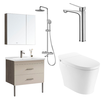 安华 卫浴四件套 浴室柜 N1D80G10-M+花洒 N3SH655B+龙头 N11M602J+智能马桶 W18