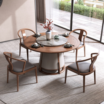 新中式岩板实木圆餐桌椅 ZACZY-013