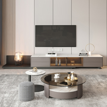 轻奢风岩板茶几伸缩功能电视柜组合 ZACJB-022 ZASGB-022-zayx