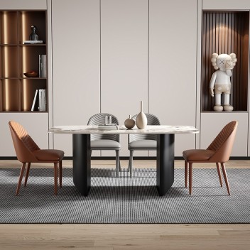 意式极简风岩板餐桌椅 ZACZY-025-1600  1.6m一桌四椅 两红棕+两灰