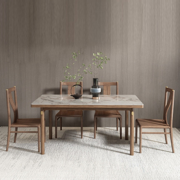 新中式岩板实木餐桌椅 ZACZY-014