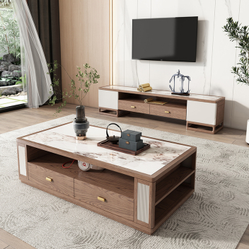 新中式实木岩板茶几电视柜 ZACJB-012 ZASGB-012